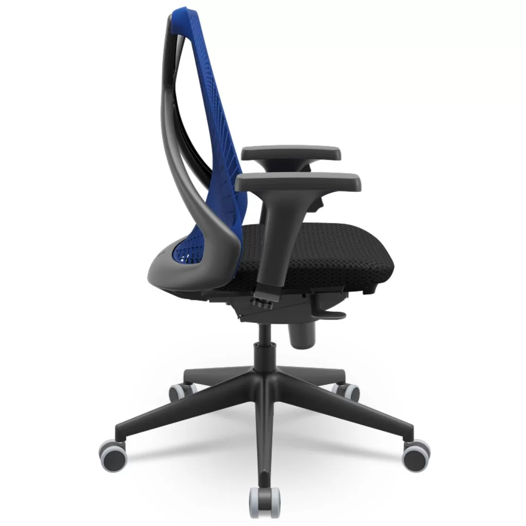 Cadeira Ergonômica BIX X+ Black - Syncron + Base Itália + Tela Azul - Assento Preto - ABNT 13962 / NR-17