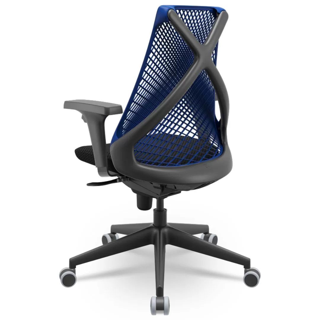 Cadeira Ergonômica BIX X+ Black - Syncron + Base Itália + Tela Azul - Assento Preto - ABNT 13962 / NR-17