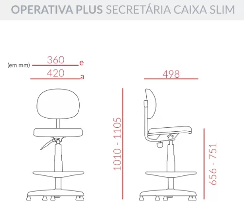 Cadeira Caixa Alta Operativa Plus Secretária Slim - Com Braço Regulável