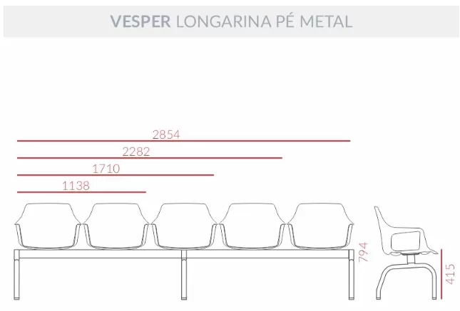 Longarina Vesper Balck 2 Lugares com braço - Rodi Office