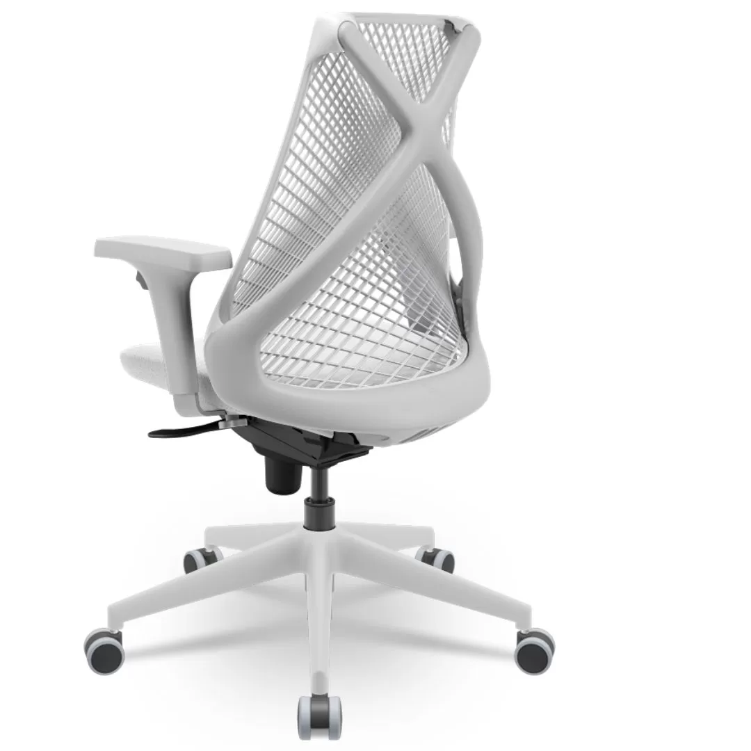 Cadeira Ergonômica BIX X+ Grey - Syncron + Base Itália + Tela Branca - Assento Branco