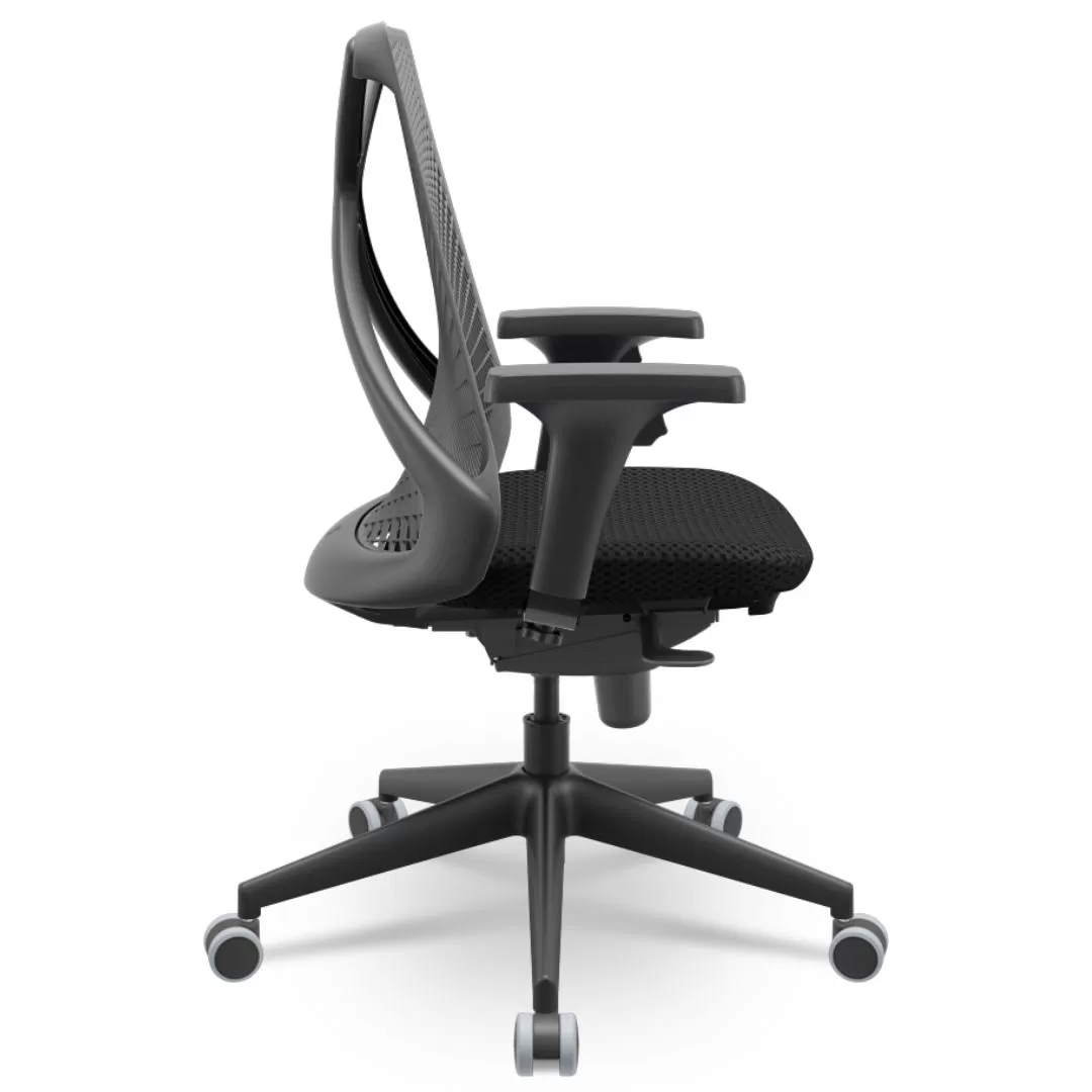 Cadeira Ergonômica BIX X+ Black - Syncron + Base Itália + Tela Cinza - Assento Preto - ABNT 13962 / NR-17