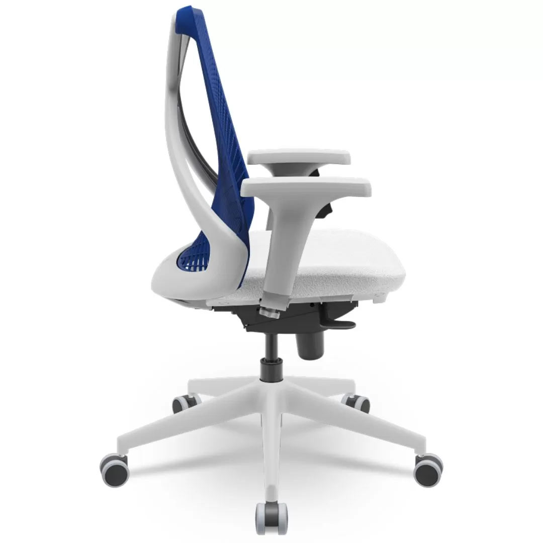 Cadeira Ergonômica BIX X+ Grey - Syncron + Base Itália + Tela Azul - Assento Branco