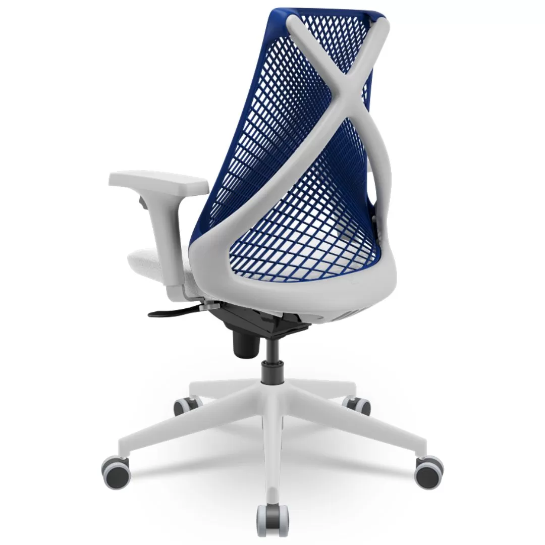 Cadeira Ergonômica BIX X+ Grey - Syncron + Base Itália + Tela Azul - Assento Branco