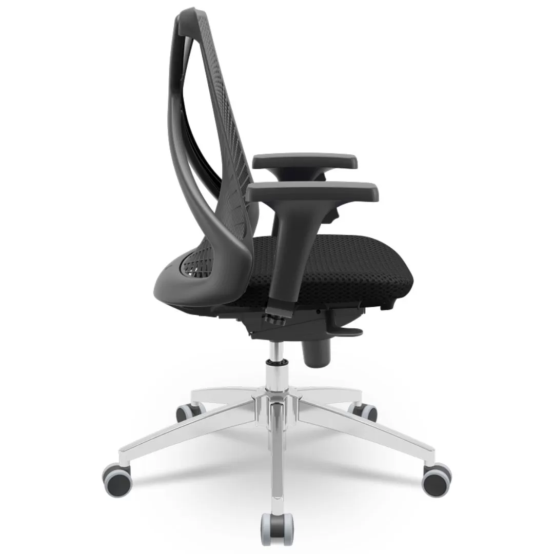 Cadeira Ergonômica BIX X+ Black - Syncron + Base Cromada + Tela Preta - Assento Preto - ABNT 13962 / NR-17