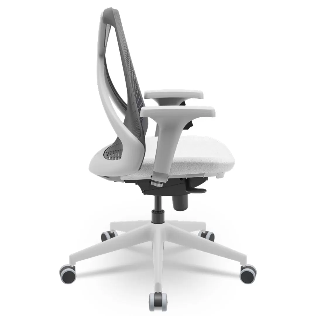 Cadeira Ergonômica BIX X+ Grey - Syncron + Base Itália + Tela Cinza - Assento Branco