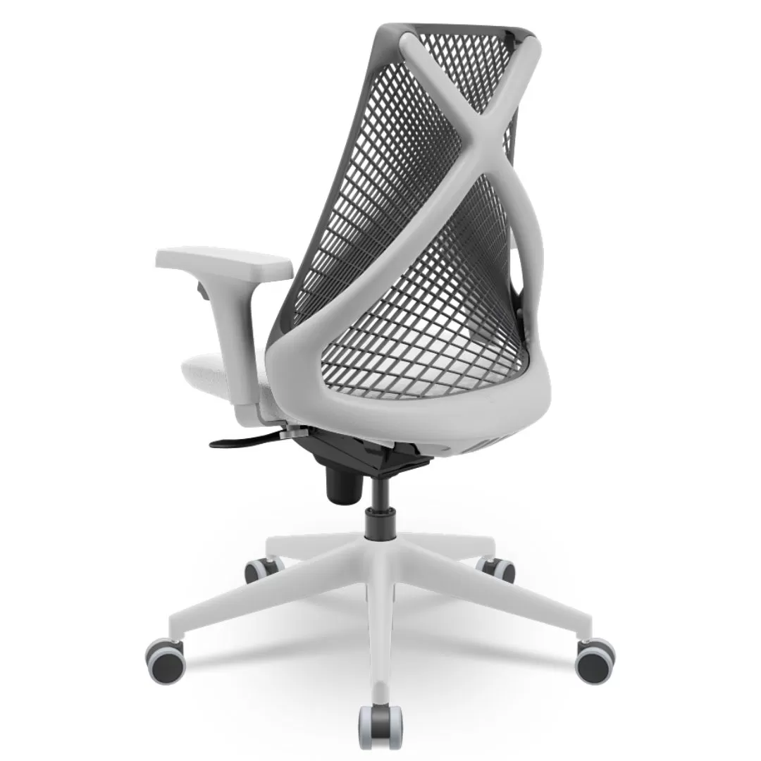 Cadeira Ergonômica BIX X+ Grey - Syncron + Base Itália + Tela Cinza - Assento Branco