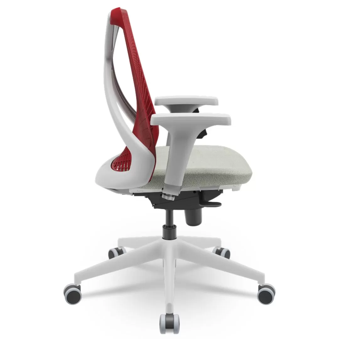 Cadeira Ergonômica BIX X+ Grey - Syncron + Base Itália + Tela Vermelha - Assento Cinza claro