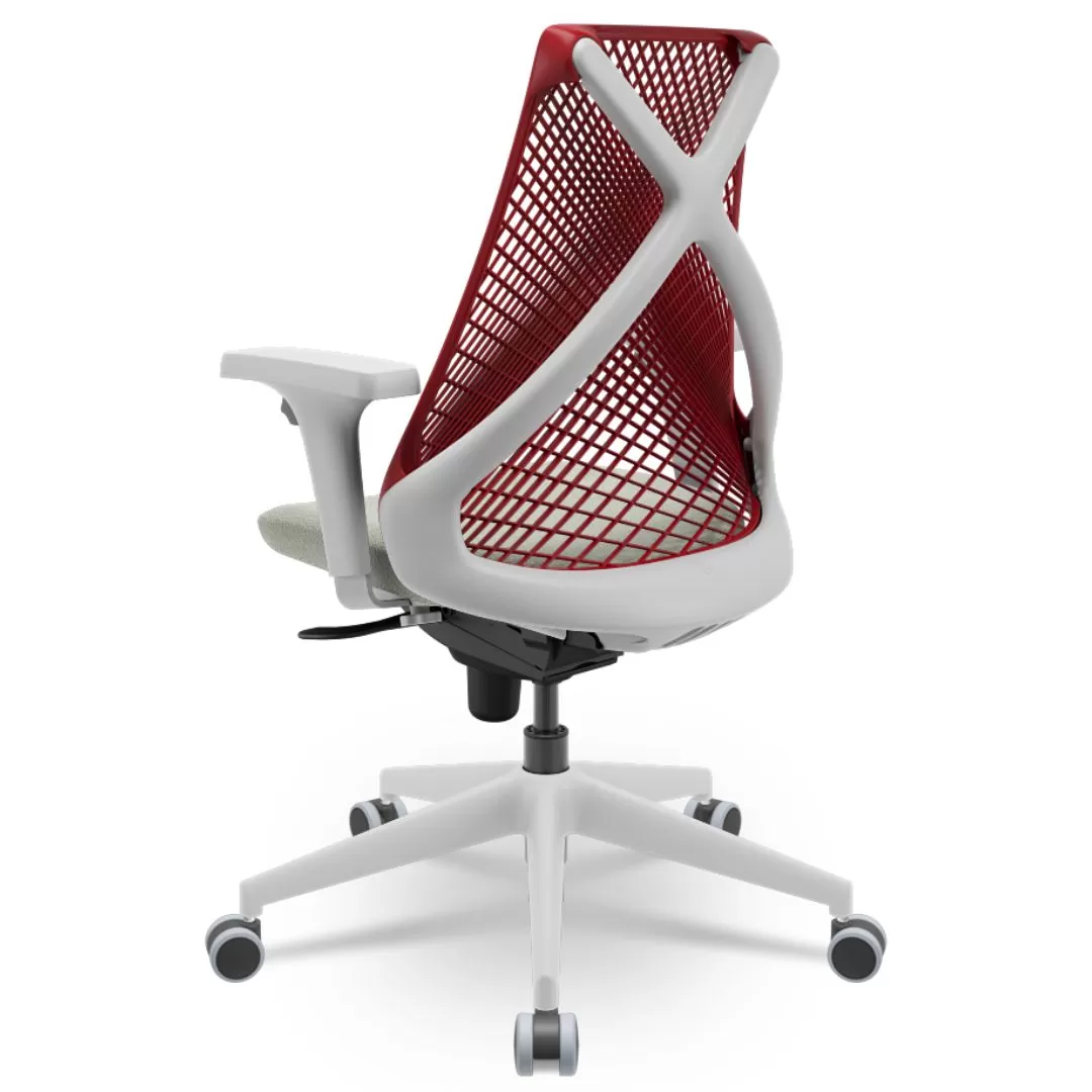 Cadeira Ergonômica BIX X+ Grey - Syncron + Base Itália + Tela Vermelha - Assento Cinza claro