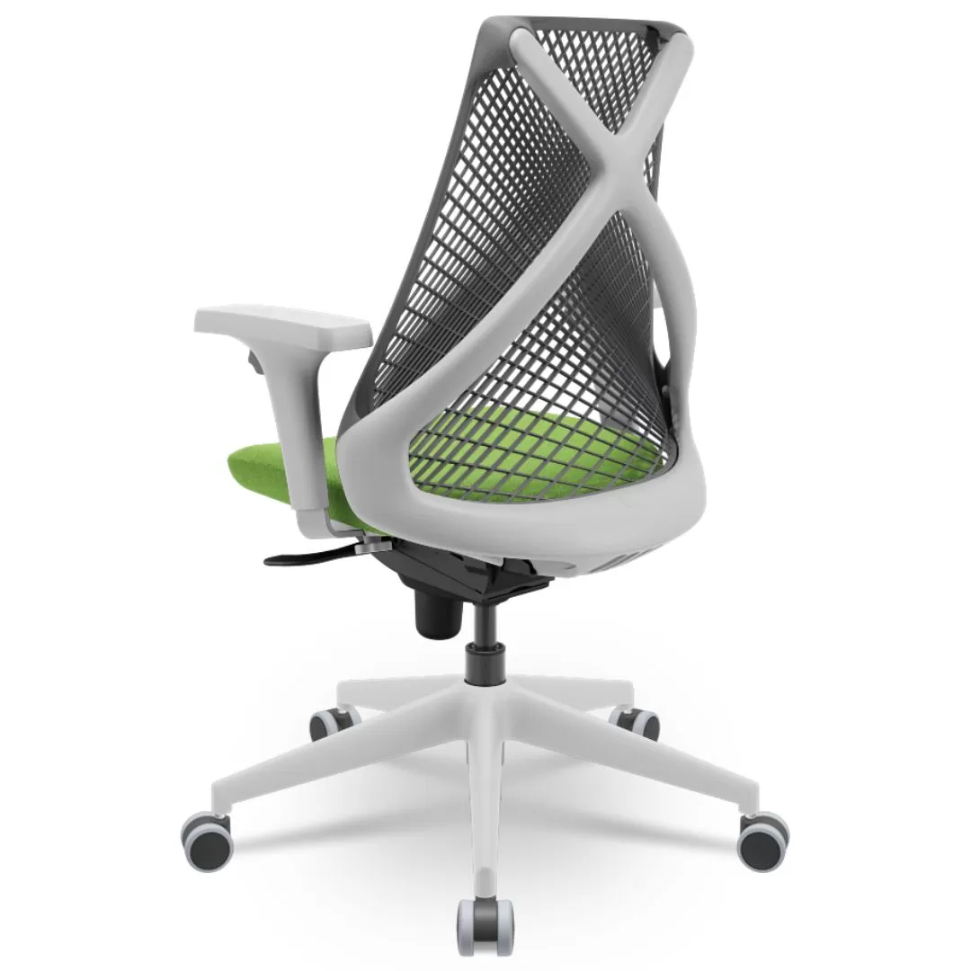 Cadeira Ergonômica BIX X+ Grey - Syncron + Base Itália + Tela Cinza - Assento Pistache