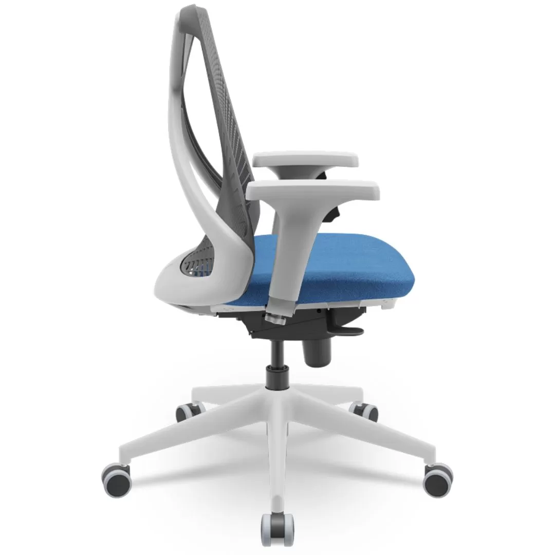 Cadeira Ergonômica BIX X+ Grey - Syncron + Base Itália + Tela Cinza - Assento Azul Claro