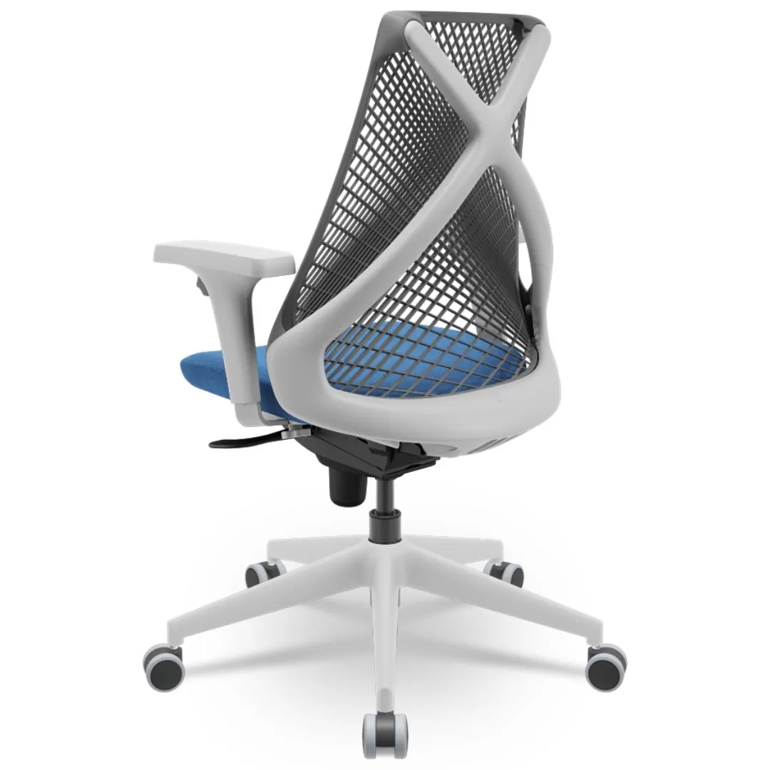 Cadeira Ergonômica BIX X+ Grey - Syncron + Base Itália + Tela Cinza - Assento Azul Claro