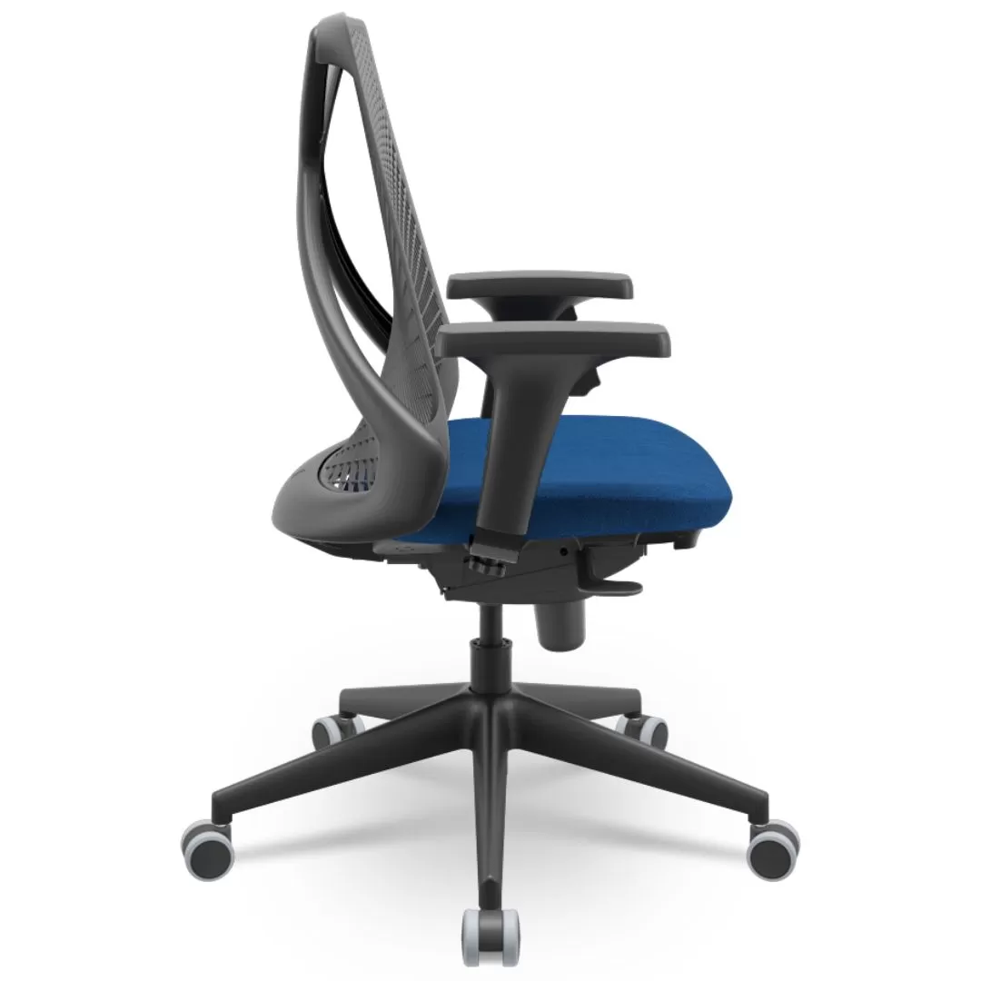 Cadeira Ergonômica BIX X+ Black - Syncron + Base Itália + Tela Cinza - Assento Azul Royal