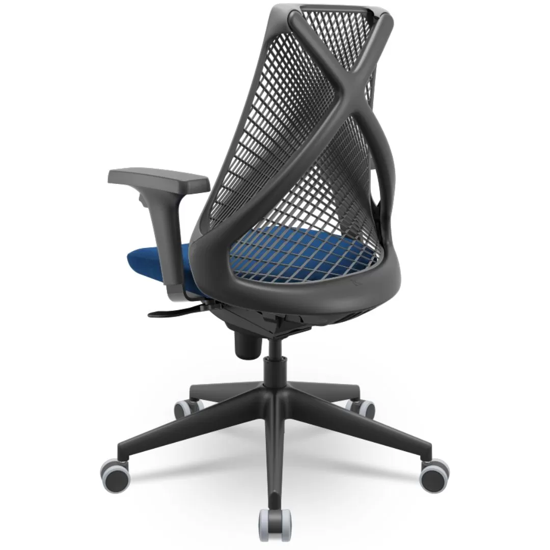 Cadeira Ergonômica BIX X+ Black - Syncron + Base Itália + Tela Cinza - Assento Azul Royal