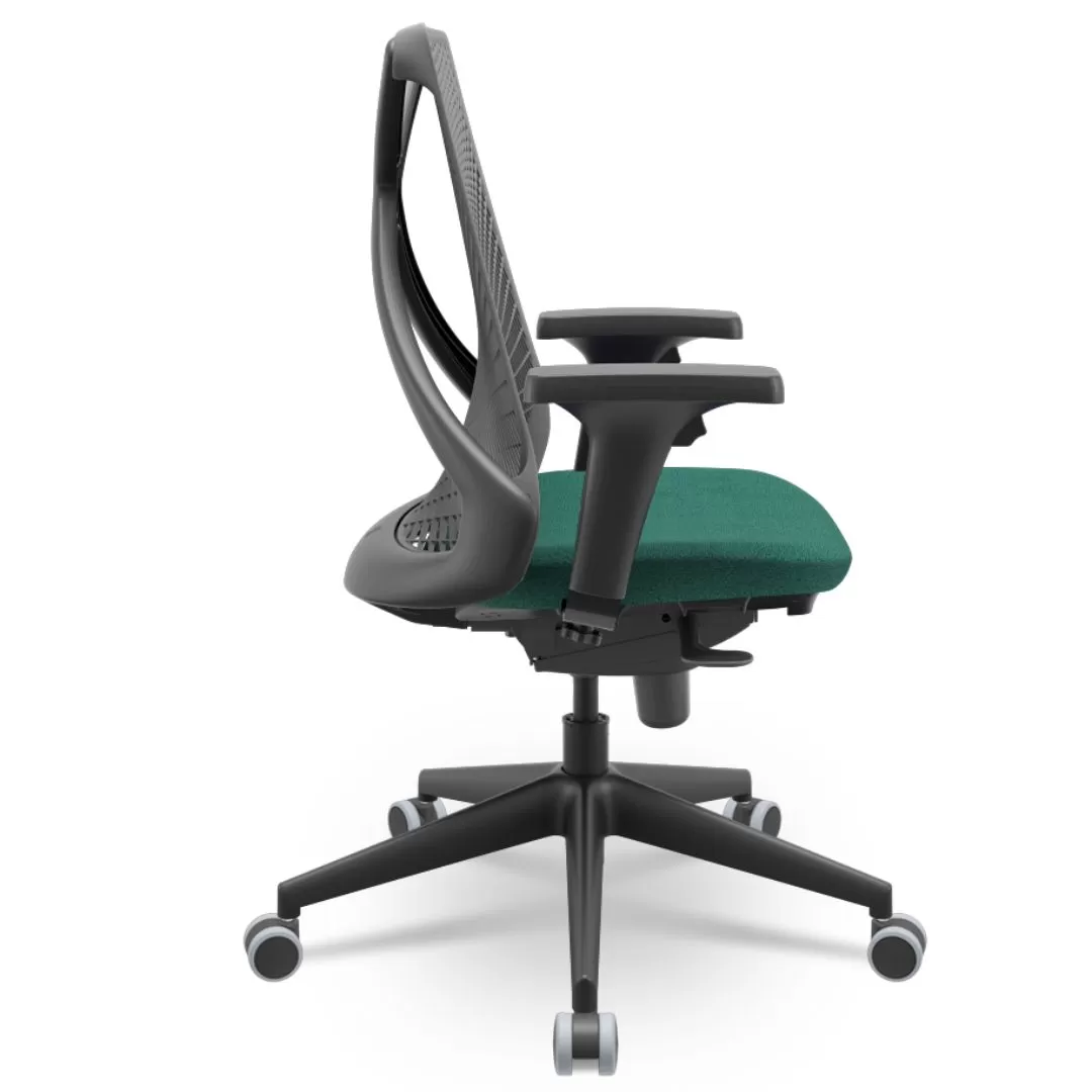 Cadeira Ergonômica BIX X+ Black - Syncron + Base Itália + Tela Cinza - Assento Verde Musgo