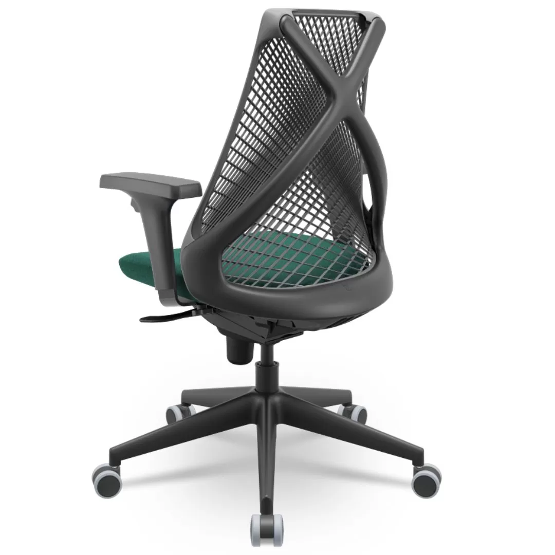 Cadeira Ergonômica BIX X+ Black - Syncron + Base Itália + Tela Cinza - Assento Verde Musgo