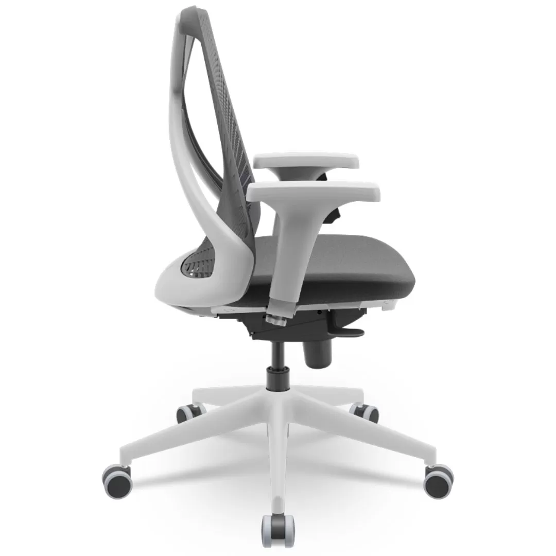 Cadeira Ergonômica BIX X+ Grey - Syncron + Base Itália + Tela Cinza - Assento Buclê Grafite