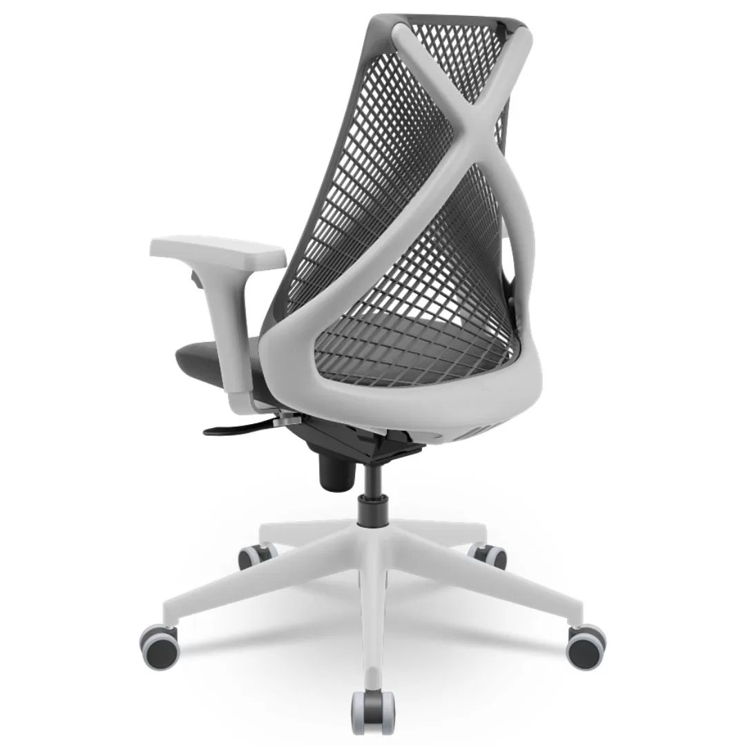 Cadeira Ergonômica BIX X+ Grey - Syncron + Base Itália + Tela Cinza - Assento Buclê Grafite