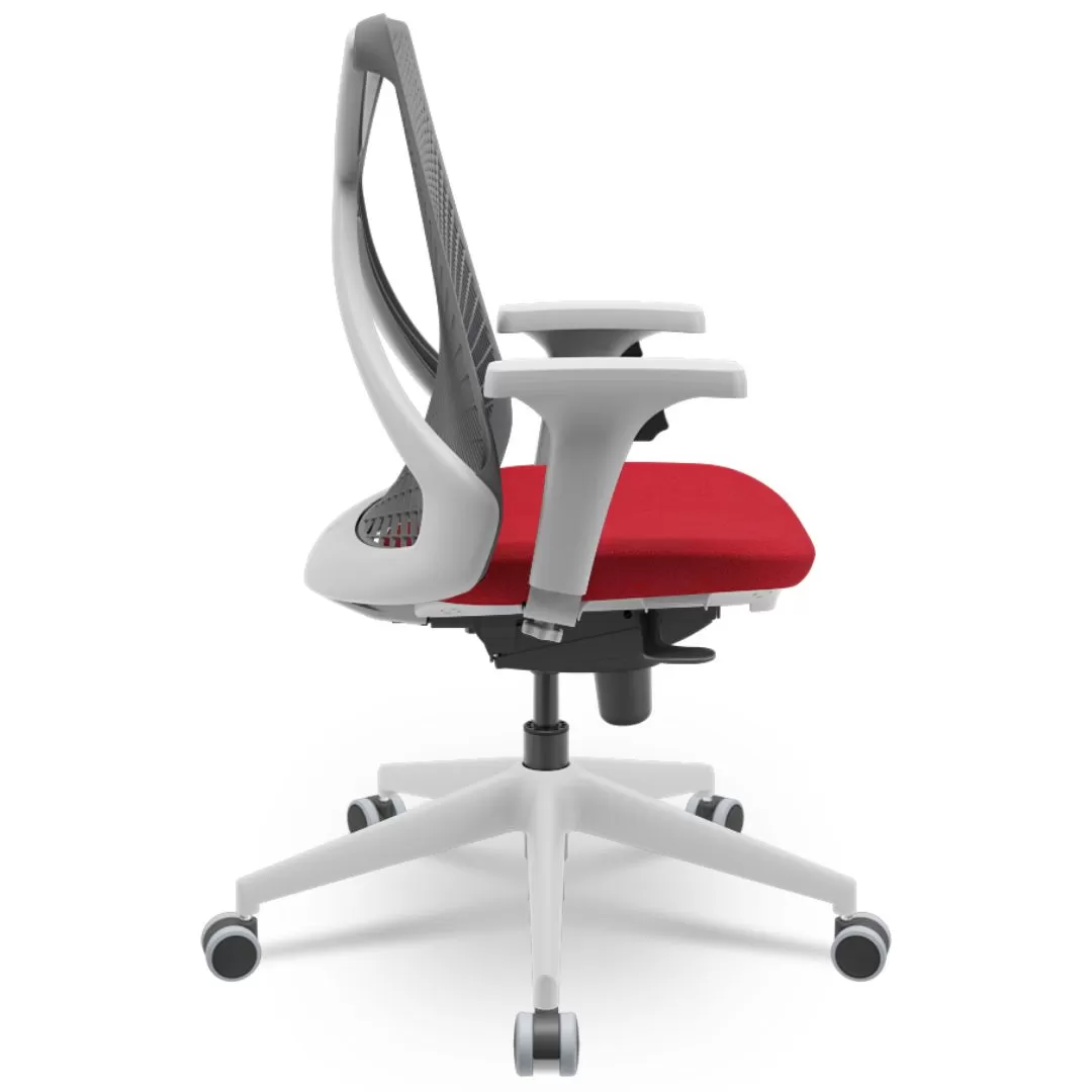 Cadeira Ergonômica BIX X+ Grey - Syncron + Base Itália + Tela Cinza - Assento Vermelho