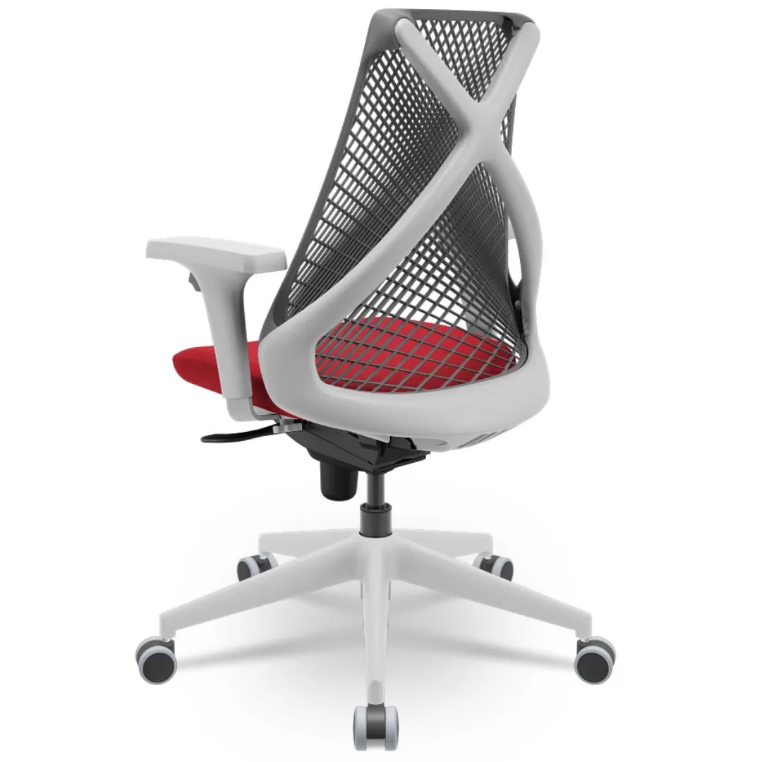 Cadeira Ergonômica BIX X+ Grey - Syncron + Base Itália + Tela Cinza - Assento Vermelho