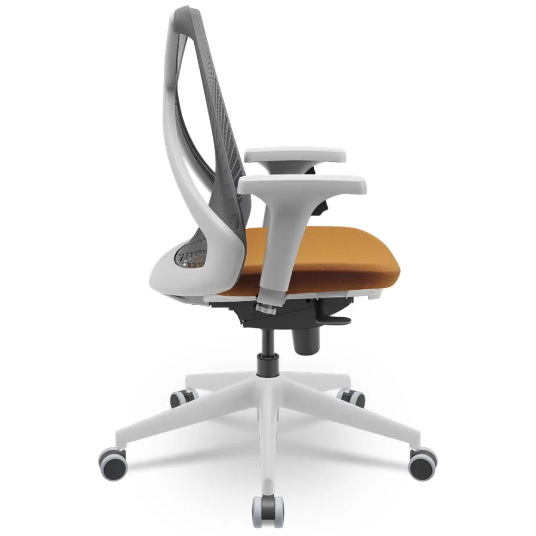 Cadeira Ergonômica BIX X+ Grey - Syncron + Base Itália + Tela Cinza - Assento Buclê Laranja