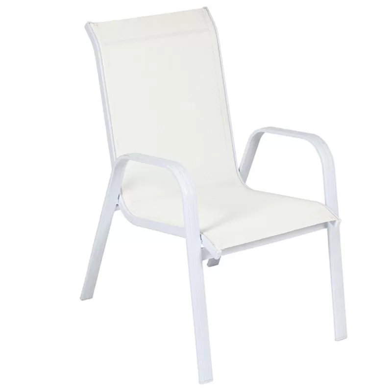 Cadeira Summer Empilhável Para Piscina - Alumínio Branco - Tela Sling Branca - Mestra