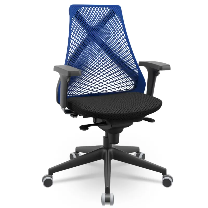 Cadeira Ergonômica BIX X+ Black - Syncron + Base Itália + Tela Azul - Assento Preto - ABNT 13962 / NR-17