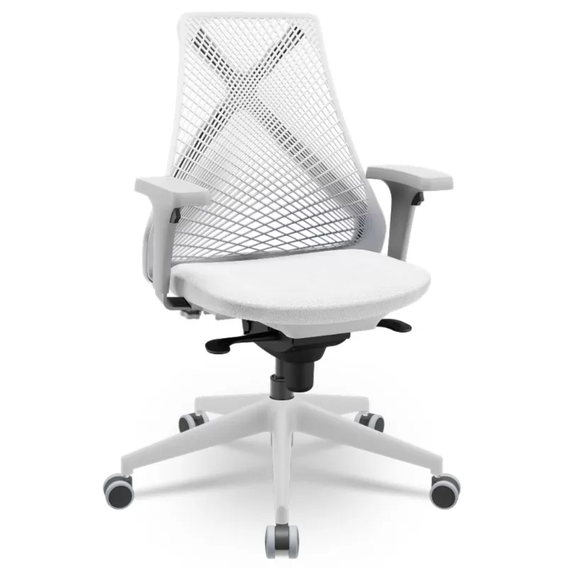 Cadeira Ergonômica BIX X+ Grey - Syncron + Base Itália + Tela Branca - Assento Branco