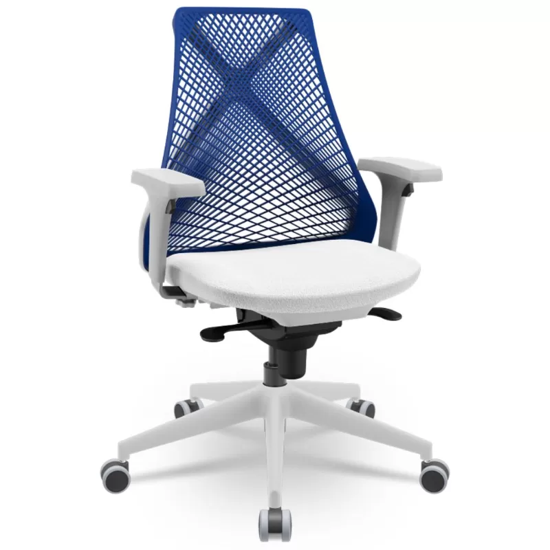 Cadeira Ergonômica BIX X+ Grey - Syncron + Base Itália + Tela Azul - Assento Branco