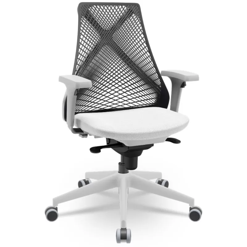 Cadeira Ergonômica BIX X+ Grey - Syncron + Base Itália + Tela Preta - Assento Branco