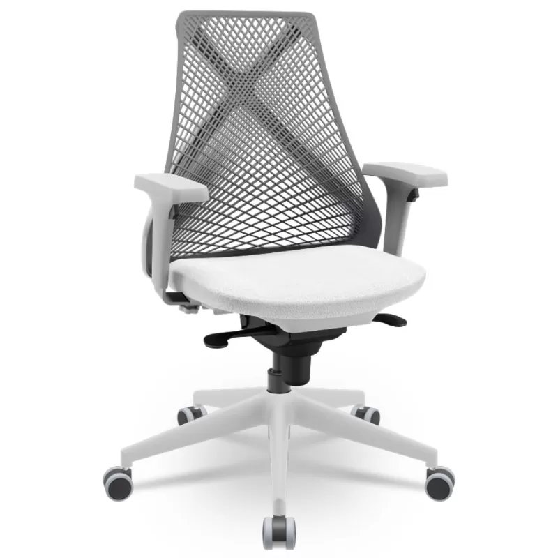 Cadeira Ergonômica BIX X+ Grey - Syncron + Base Itália + Tela Cinza - Assento Branco