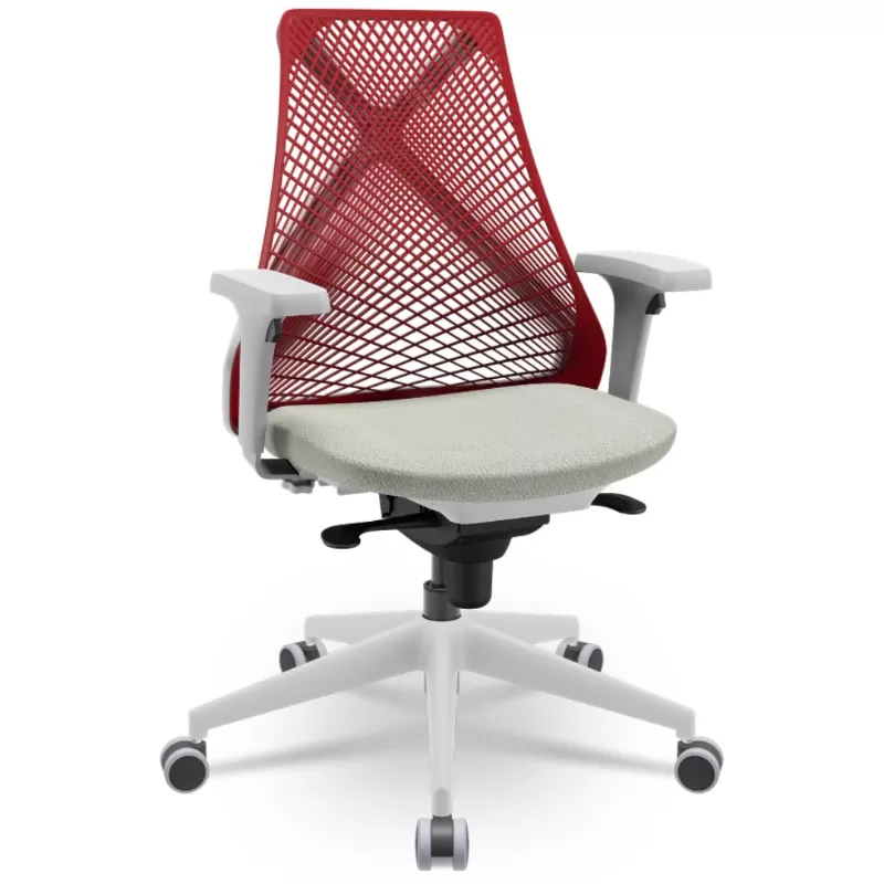 Cadeira Ergonômica BIX X+ Grey - Syncron + Base Itália + Tela Vermelha - Assento Cinza Claro