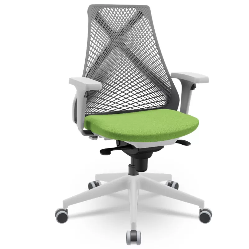 Cadeira Ergonômica BIX X+ Grey - Syncron + Base Itália + Tela Cinza - Assento Pistache