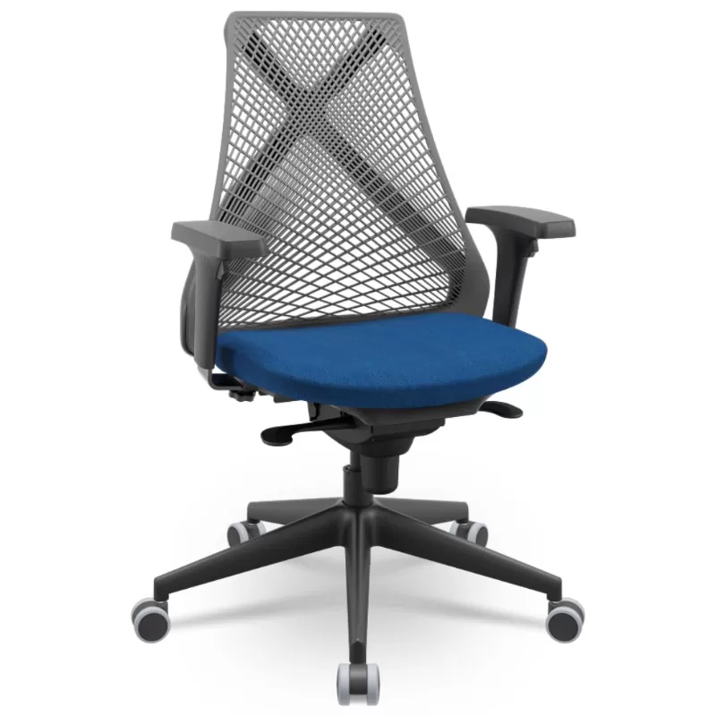 Cadeira Ergonômica BIX X+ Black - Syncron + Base Itália + Tela Cinza - Assento Azul Royal