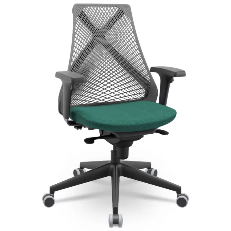 Cadeira Ergonômica BIX X+ Black - Syncron + Base Itália + Tela Cinza - Assento Verde Musgo