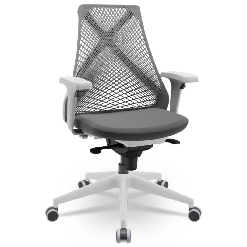 Cadeira Ergonômica BIX X+ Grey - Syncron + Base Itália + Tela Cinza - Assento Buclê Grafite